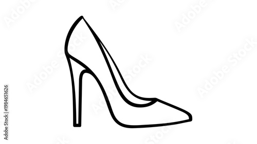 Stiletto high heel shoe vector icon illustration. Minimalist black line art of a classic women's pump with a thin heel. Scalable flat design for fashion, footwear, and retail branding projects.