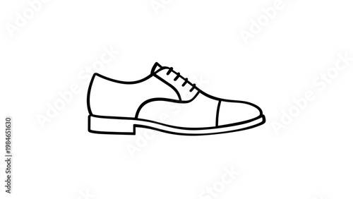 Elegant formal men's dress shoe vector icon illustration. Minimalist black line art of a classic Oxford or Derby shoe, ideal for business fashion, footwear retail, and apparel design graphics.