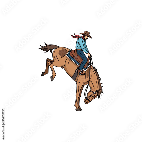 Cowboy Riding Bucking Horse Silhouette, Rodeo Action, Western Lifestyle