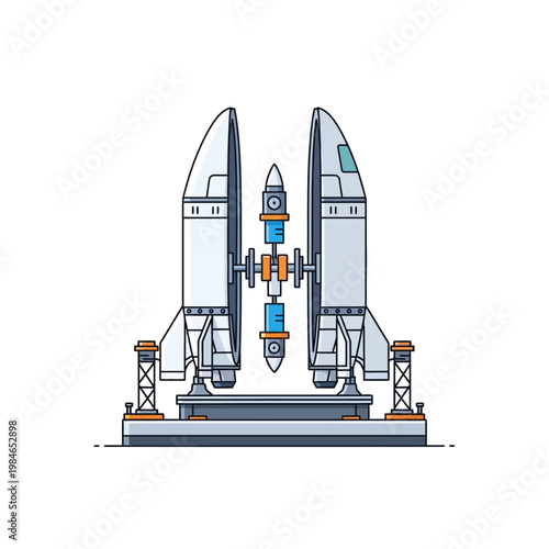Futuristic Space Rocket Launch Pad with Shuttle and Capsule
