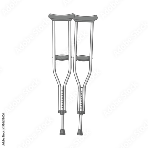 Pair of Adjustable Crutches Isolated on White Background, Medical Aid for Injury Recovery