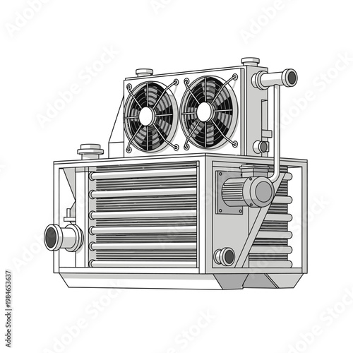 Industrial Heat Exchanger with Fans - Technical Illustration