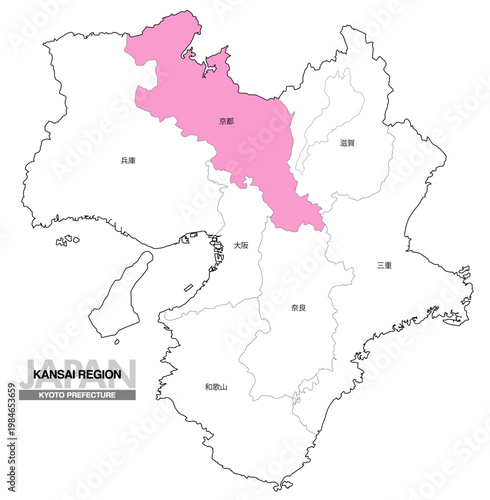 [日本地図] 関西地方 京都府の府県名入り位置地図