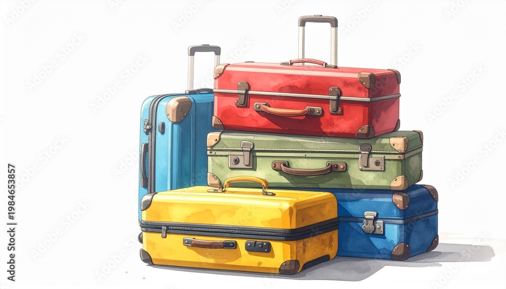 Naklejka premium Stack of Multicolored Suitcases for Travel