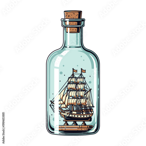Sailing Ship in a Bottle: Vintage Nautical Adventure Concept