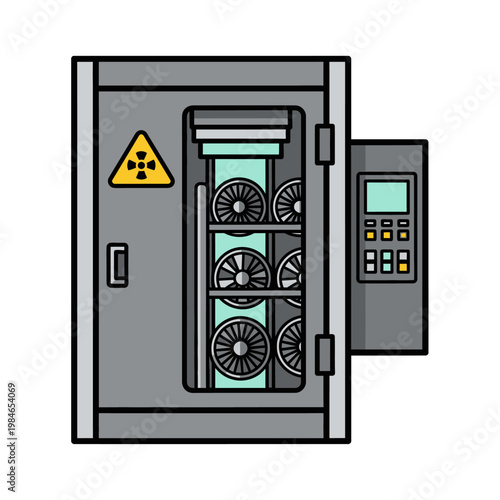 Industrial Machine with Ventilation System and Warning Sign