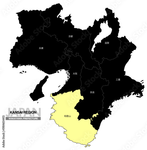 [日本地図] 関西地方 和歌山県の府県名入り位置地図