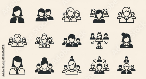 Collection of Diverse People Icons Representing Teams and Individuals.