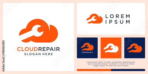 Cloud repair logo design with spanner