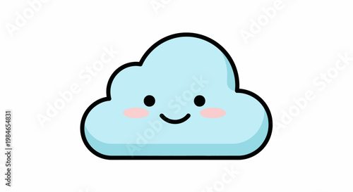 Cute smiling cartoon cloud with rosy cheeks and simple design.