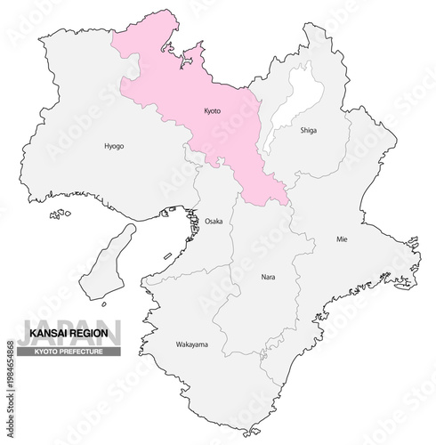 [日本地図] 関西地方 京都府の府県名入り位置地図 (英語)
