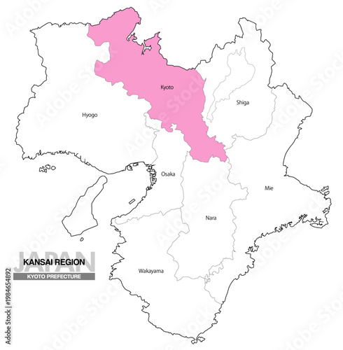 [日本地図] 関西地方 京都府の府県名入り位置地図 (英語)