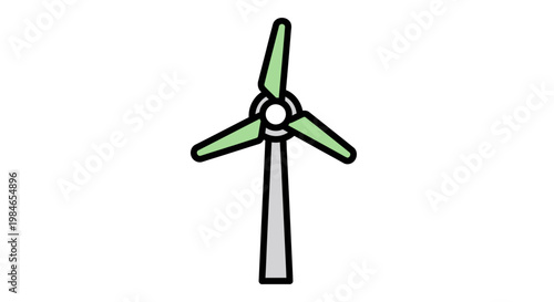 Illustration of a green and gray wind turbine generating renewable energy.