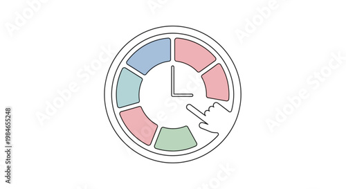 Hand pointing at a colorful segmented circular chart representing data analysis.