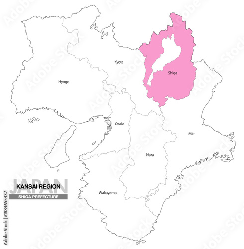[日本地図] 関西地方 滋賀県の府県名入り位置地図 (英語)