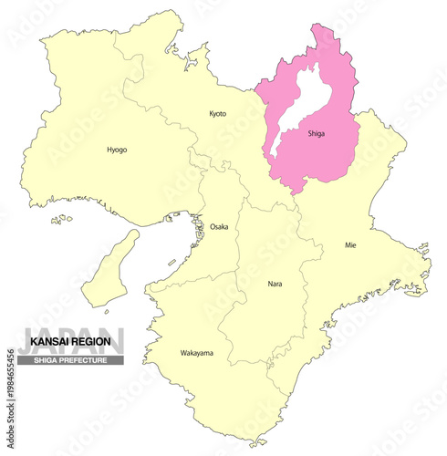 [日本地図] 関西地方 滋賀県の府県名入り位置地図 (英語)
