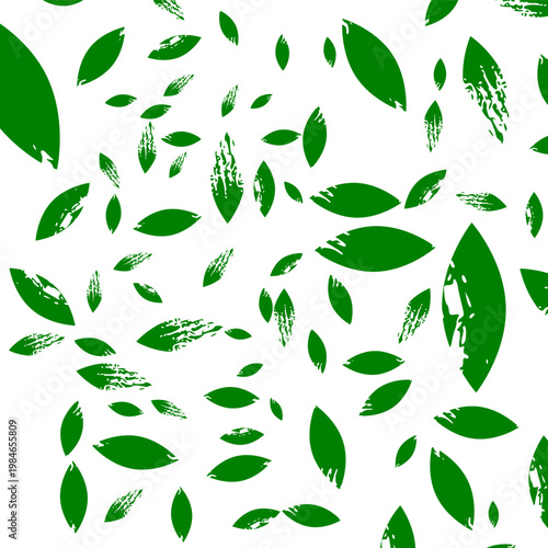green leaves background, Seamless Abstract Green Leaf Pattern with Scattered Foliage Shapes
