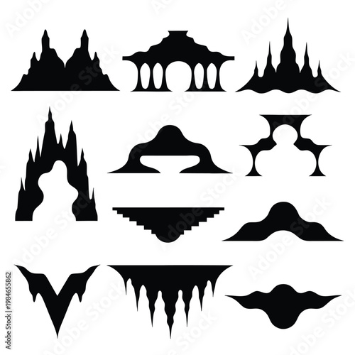 Traditional Silhouette Fantasy Architecture and Castle Set