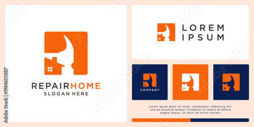 Repair home logo design template with unique hammer