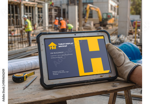 Tablet in a Construction Site Mockup