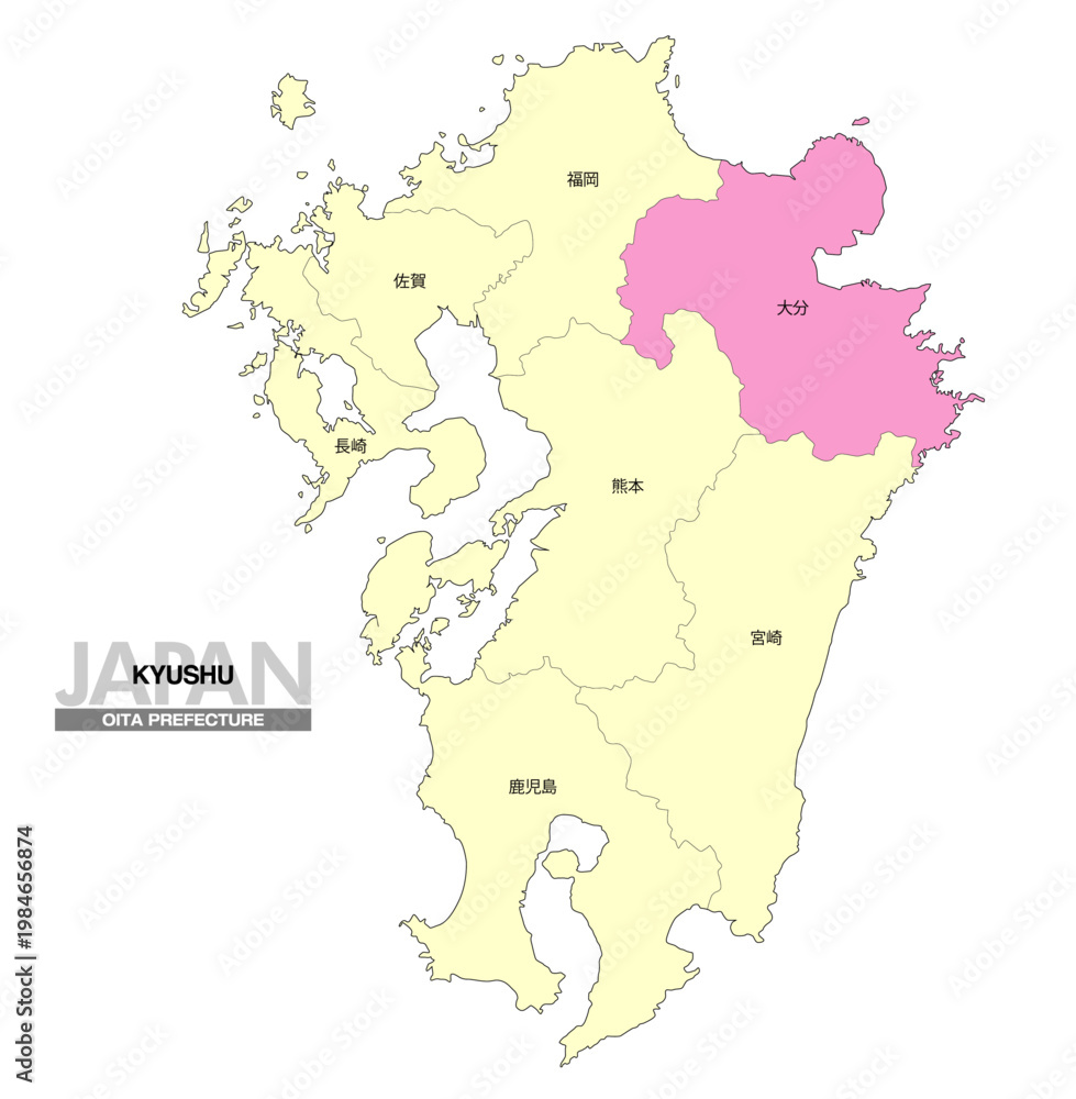Fototapeta premium [日本地図] 九州の大分県の県名入り位置地図