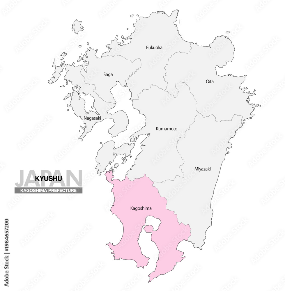 Fototapeta premium [日本地図] 九州の鹿児島県の県名入り位置地図 (英語)