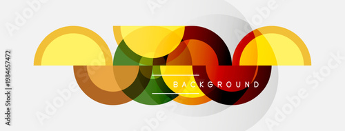 Abstract colorful shapes overlap creating dynamic background. Modern design elements suggest creativity, energy, visual appeal.