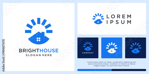 Bright house logo design with abstract sun light