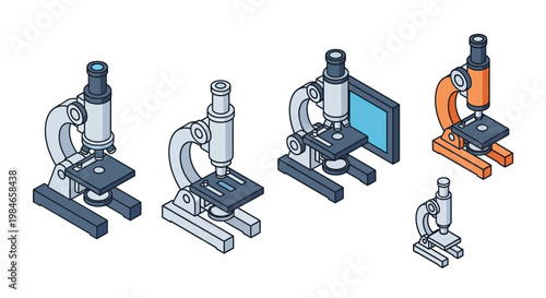 Collection of various scientific microscopes.