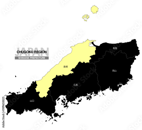 [日本地図] 中国地方の島根県の県名入り位置地図