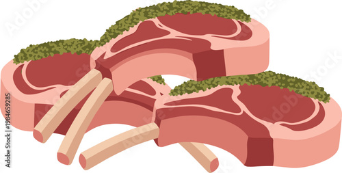 A plate of raw lamb chops on a transparent background