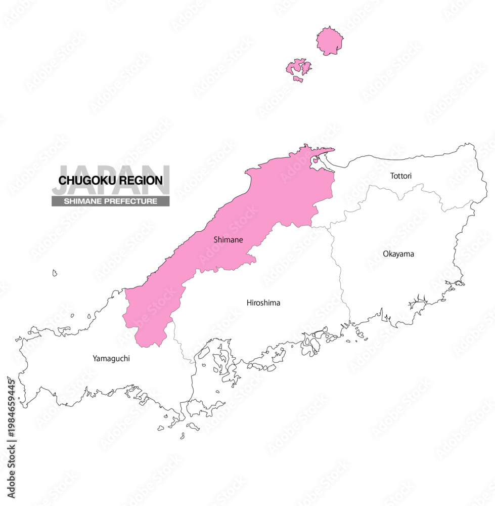 Fototapeta premium [日本地図] 中国地方の島根県の県名入り位置地図 (英語)