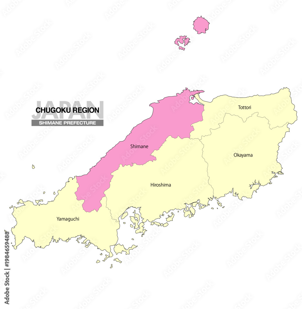 Fototapeta premium [日本地図] 中国地方の島根県の県名入り位置地図 (英語)