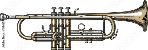 A shiny trumpet instrument on transparent background