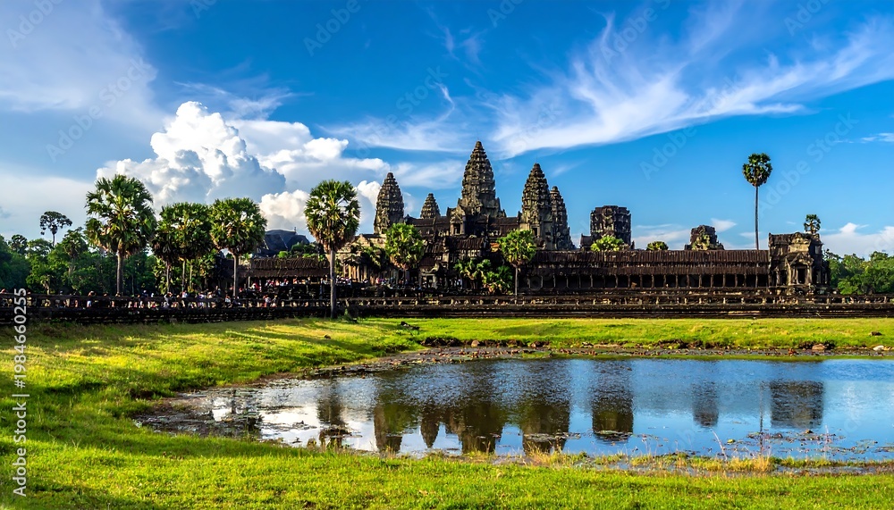 Obraz premium Angkor Wat Temple Silhouette With Reflective Moat.