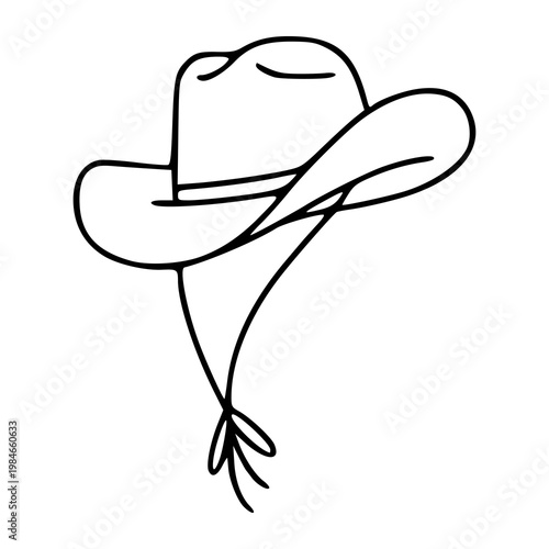 minimalist cowboy hat line art illustration isolated on white