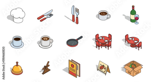 Colorful restaurant and food icons set.