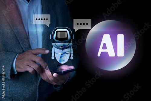 Man using smartphone technology chat concept ai artificial intelligence Intelligent digital chatbot. representing virtual assistance and digital interaction. Ai technology online customer service