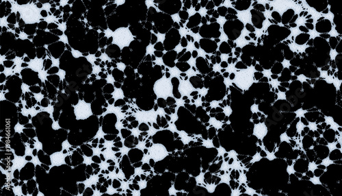 Abstract liquid metaball background with organic network structure. Flowing morph lines, blobs and digital dither pixel web pattern. Vector