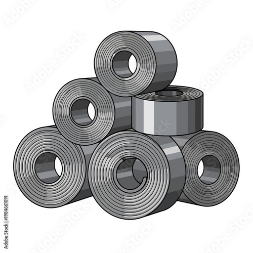 Stack of Metal Coils, Industrial Material, Rolled Steel Sheets, Manufacturing Supply