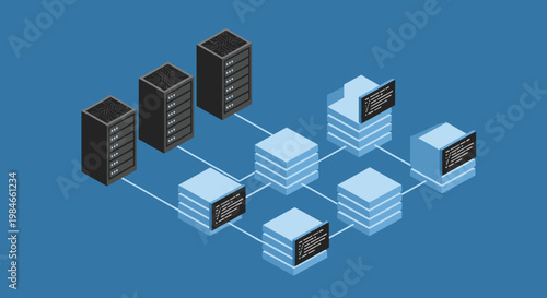 Flat minimalist illustration of blockchain infrastructure b