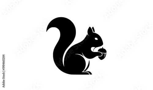 Squirrel icon silhouette vector holding nut isolated on white background