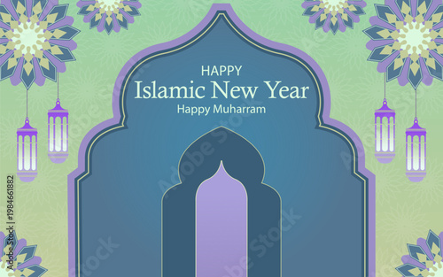 Abstract Islamic New Year Background with Light Effects