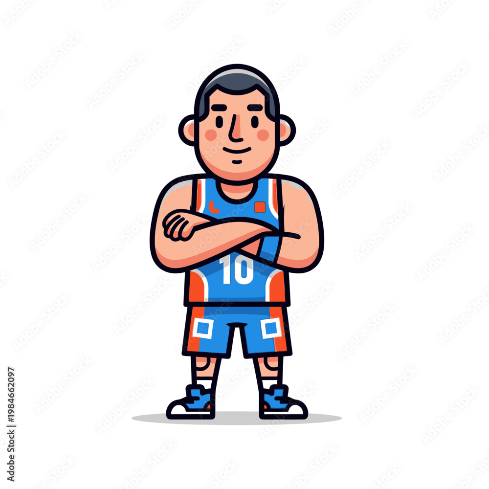 Fototapeta premium Cartoon Basketball Player Standing Confident with Arms Crossed, Number 10 Jersey