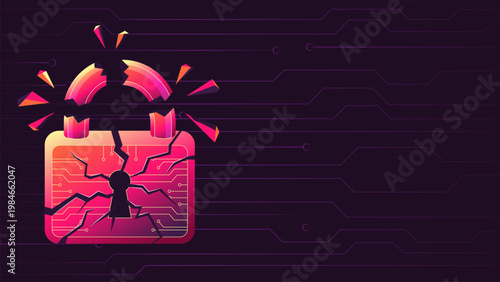 Hacked System Broken Padlock Cyber Security Banner