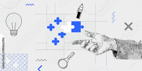Conceptual illustration of ideas problem solving and connecting the missing piece