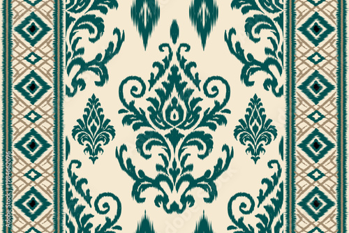 Seamless Ikat tribal patterns, folk embroidery, and Aztec geometric motifs from Mexico are perfect for graphic design, rug design, wallpaper, wrapping paper, and apparel.