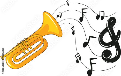 Brass trumpet icon for jazz music and band performance vector
