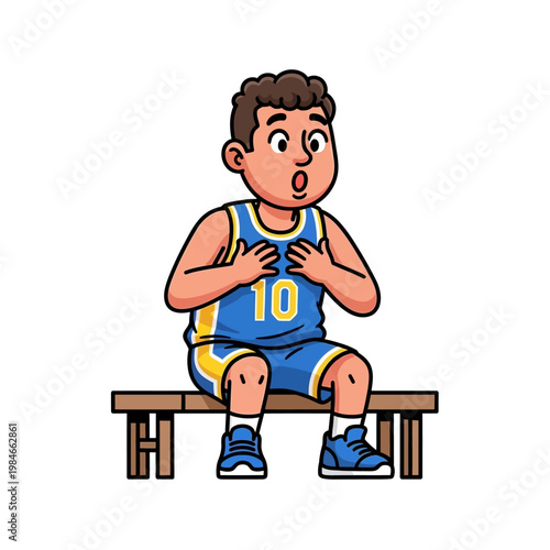 Shocked Young Basketball Player Sitting on Bench, Wearing Jersey Number 10
