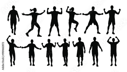 Silhouettes of diverse people with arms raised showcasing movement and active lifestyles high quality professional detailed